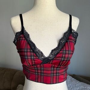 Abercrombie & Fitch Red Plaid Lace-Trim Bralette